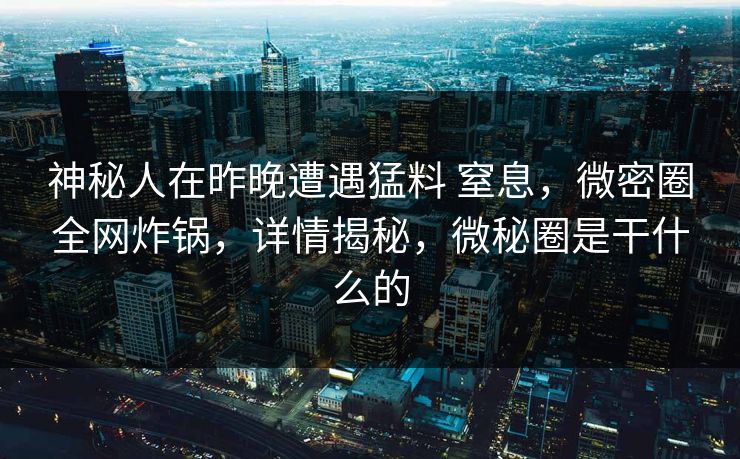 神秘人在昨晚遭遇猛料 窒息，微密圈全网炸锅，详情揭秘，微秘圈是干什么的-第1张图片-麻豆传媒全景档案