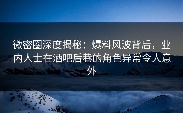 微密圈深度揭秘：爆料风波背后，业内人士在酒吧后巷的角色异常令人意外-第1张图片-麻豆传媒全景档案