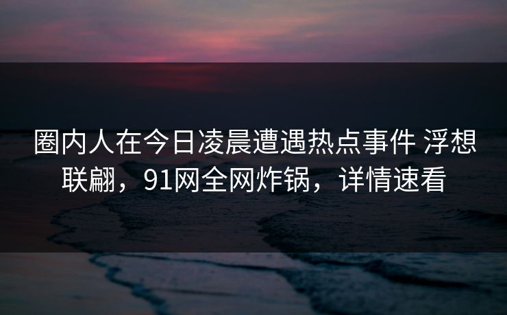 圈内人在今日凌晨遭遇热点事件 浮想联翩，91网全网炸锅，详情速看-第1张图片-麻豆传媒全景档案