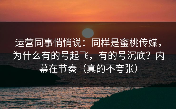 运营同事悄悄说：同样是蜜桃传媒，为什么有的号起飞，有的号沉底？内幕在节奏（真的不夸张）-第1张图片-麻豆传媒全景档案