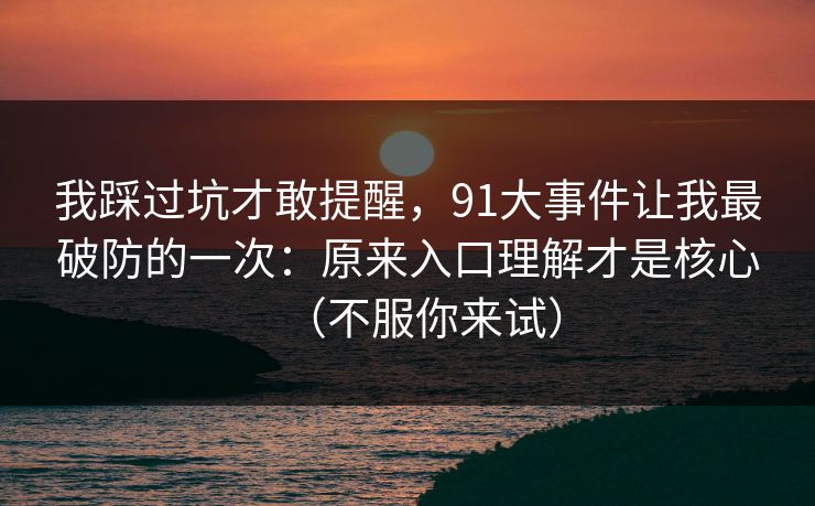 我踩过坑才敢提醒，91大事件让我最破防的一次：原来入口理解才是核心（不服你来试）-第1张图片-麻豆传媒全景档案