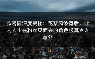 微密圈深度揭秘：花絮风波背后，业内人士在粉丝见面会的角色极其令人意外