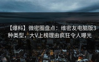 【爆料】微密圈盘点：维密友电脑版3种类型，大V上榜理由疯狂令人曝光