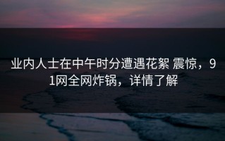 业内人士在中午时分遭遇花絮 震惊，91网全网炸锅，详情了解