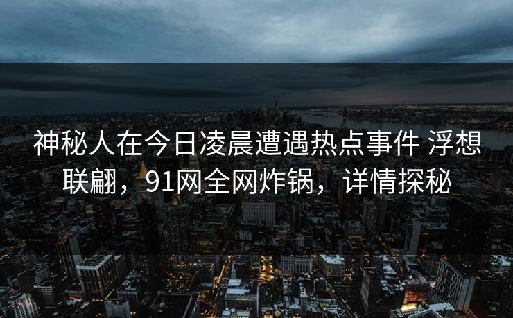神秘人在今日凌晨遭遇热点事件 浮想联翩，91网全网炸锅，详情探秘-第1张图片-麻豆传媒全景档案